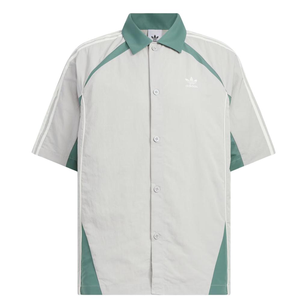 Adidas Originals Retro Ss25 Brand Logo Striped Loose Fit Sports Polo Shirt Men Shirts Light-Gray Detective-Green KD0948