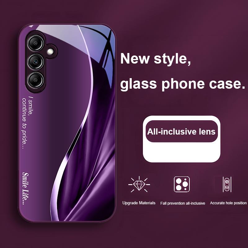 Glass Phone Case for Samsung Galaxy A01 A02 A03 Core A04 A14 4G A13 A54 A34 31 20 25 23 22 5G S21 Ultra S20 Smile Blue Purple