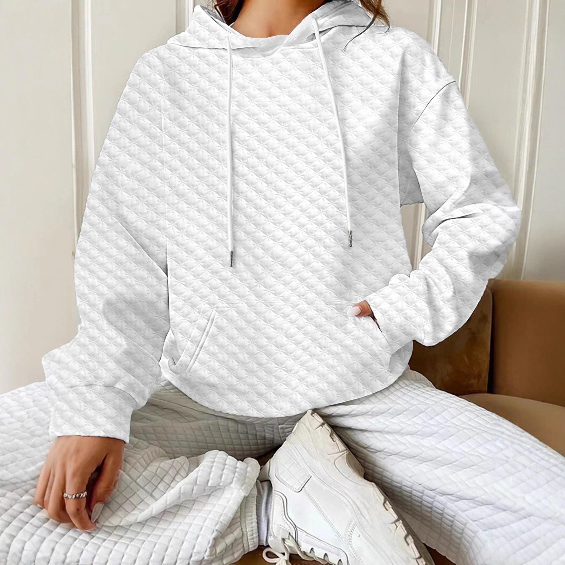Women S Long Sleeve Hooded Pullover Sweatshirt Casual Wear S белый