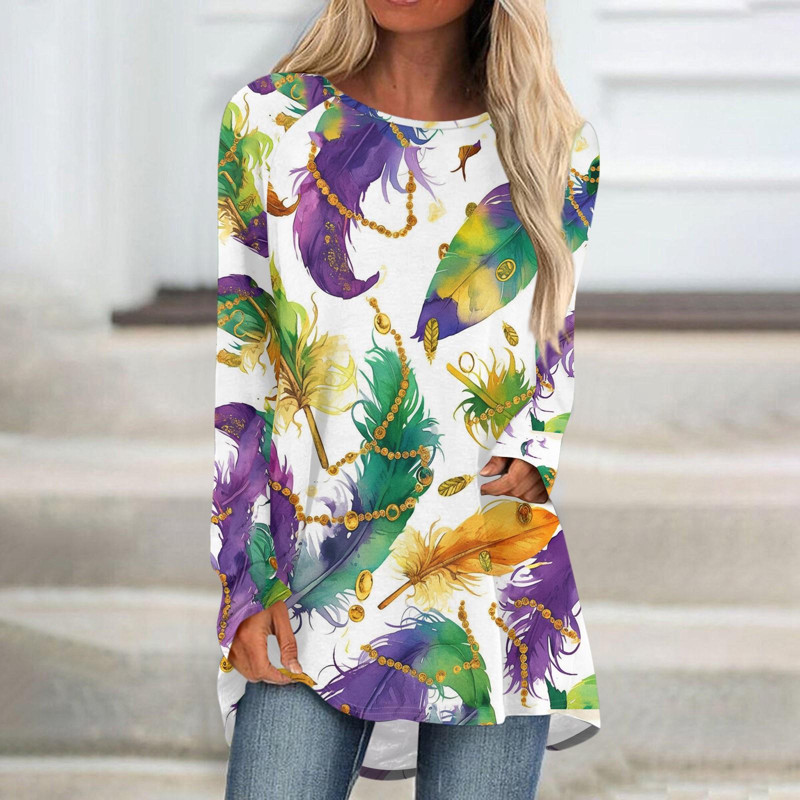 

Women s Fashionable Round Neck Raglan Long Sleeved Carnival Printed Casual Pullover Top S білий