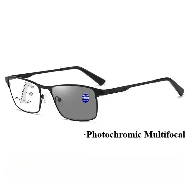 Men's Classic Business Multifocal Photochromic Glasses Ultralight Anti-blue Light Reading Glasses for Presbyopia