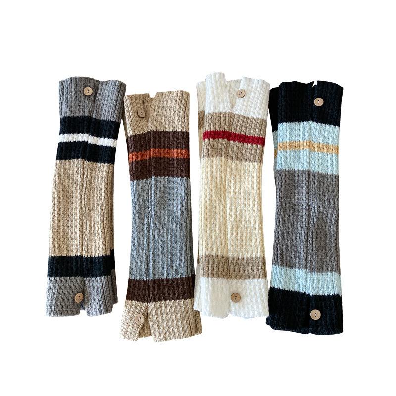 Autumn Winter Color Block Thicken Warm Leg Warners Knitted Wool Foot Covers JK Japanese Simple Harajuku Women Long Stockings New