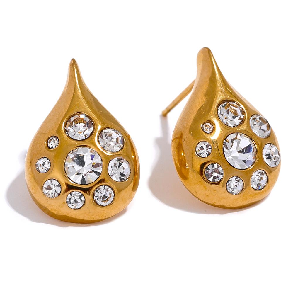 

Yhpup Exquisite Cubic Zirconia Stainless Steel Water Drop Fashion Stud Earrings Trendy Prevent Allergy Charm Jewelry Women New