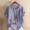 Damenmode Niedliches T-Shirt mit Blumentopfdruck Kurzarm Locker Baumwollhemd Lässig Locker Sommerbluse Oberteile Übergröße