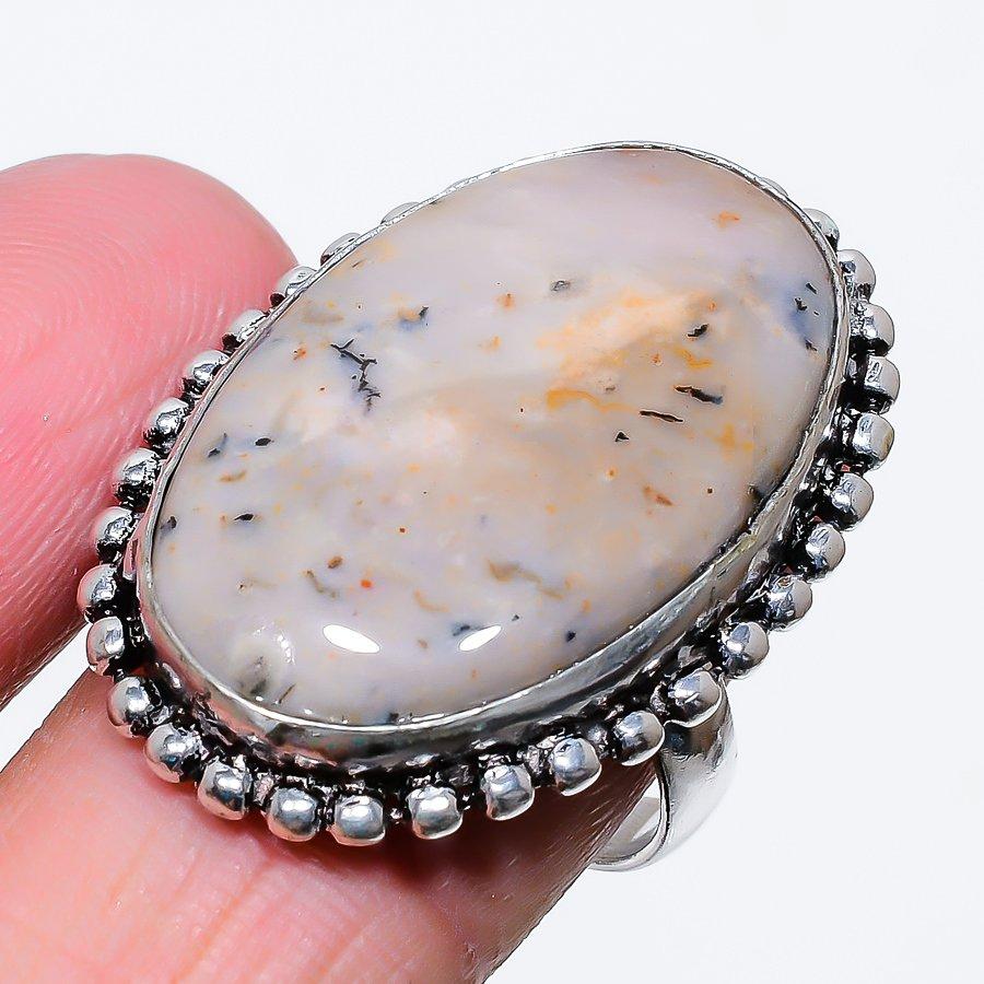 

Natural Honey Dendritic Gemstone 925 Sterling Silver Gift Ring Size 9 b0b23