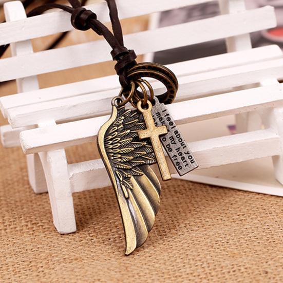 Herren Halskette Vintage Verstellbar Punk Stil Seilkette All Match Dekoration Kunstleder Engel Flügel Anhänger Halskette Schmuck für den täglichen Gebrauch
