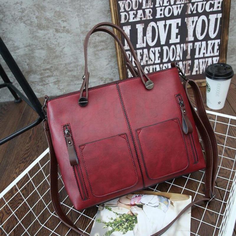 Women Vintage Zipper Rivet Pocket Casual Single Shoulder Bag