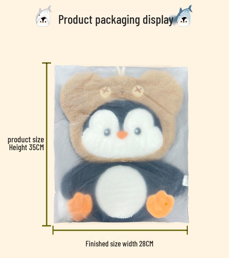 Penguin Coral Fleece Hand Towel - Extra Large & Thick, Hanging, Dual-Use, Water Absorbent, Quick-Drying, Non-Shedding