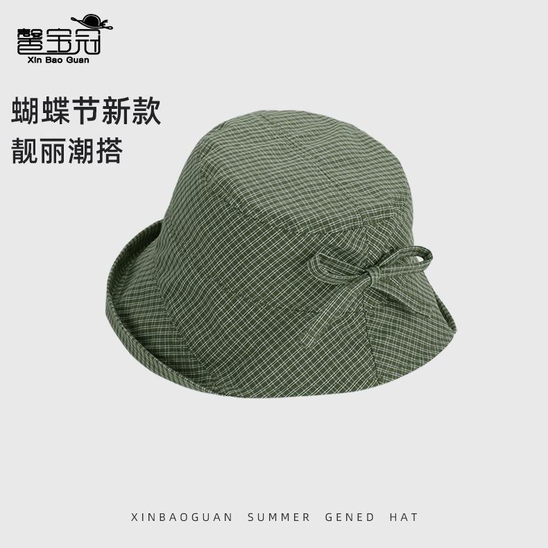 Sweet Plaid Bucket Hat Spring and Summer Big Brim Sun Hat Children Versatile Fashion Show Face Small Sunscreen Basin Hat