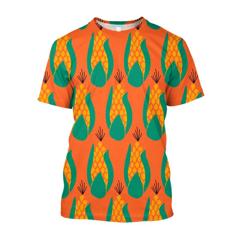 Summer Round Neck 3D Creative Corn Printed T-shirts Fashionable Casual Short Sleeved Children's Boy and Girl Kids Unisex T-shirts