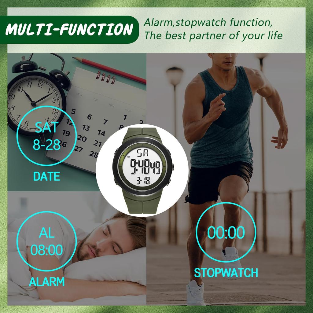 Electronic Quartz Digital Silicone Sports Watch with LED 3ATM Water Elastic Stylish Casual Fashion Accessory Perfect Gift for or Your Boyfriend Men's