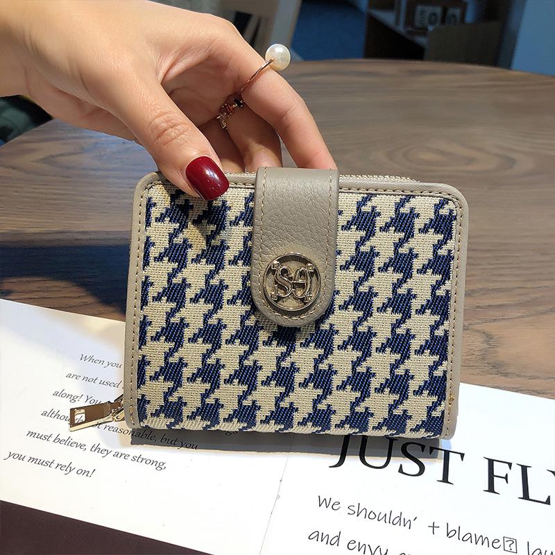 

2025 Гусяча лапка Вишивка Жіночі гаманці Натуральна шкіра Короткий гаманець Оригінальний логотип бренду Тримач для карток Жіночий гаманець з коров ячої шкіри сірий