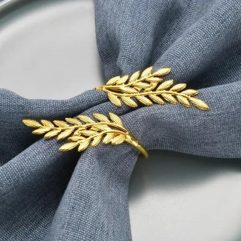 Elegant Gold Leaf Napkin Rings Fall Thanksgiving Table Decor Autumn Wedding Christmas Dining Setting Holiday Napkin Holders