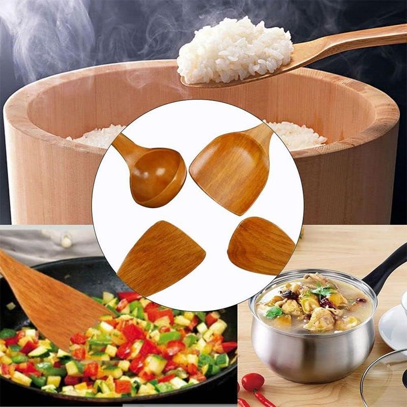 Cooking Spatula Set Non Stick Pan Special Stir Fry Spatula Heat Resistant Wooden Soup Spoon Reusable Rice Scoop for Kitchen
