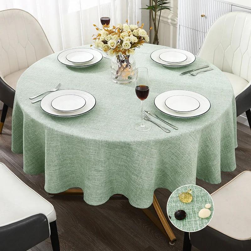 Textured Round Tablecloth Waterproof Spill-Proof Wipeable Table Cover Wrinkle Free Circle Dining For Birthday Farmhouse Party