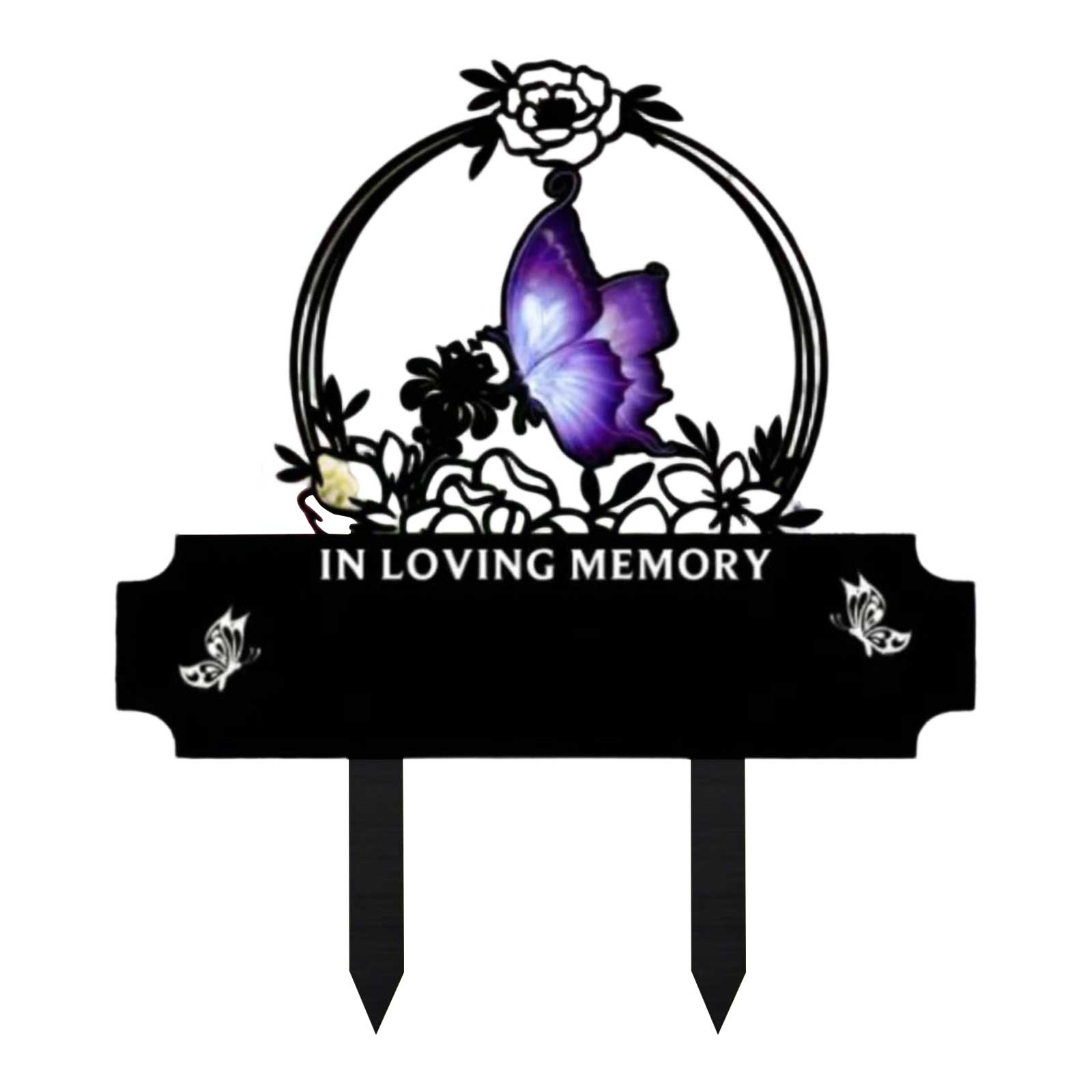 In Loving Memory Garden Stake Butterfly Memorial Metal Yard Sign Outdoor Decorative Marker for Grave or Garden One Size