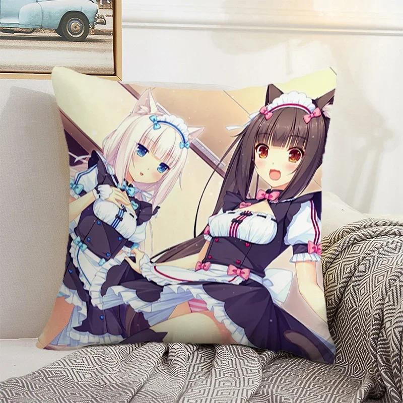 Nekopara 50x50 Cushion Cover 45 × 45 Decorative Pillowcase for Pillow Home Decor Car Decoration Pillowcases Bed Cushions Kawaii