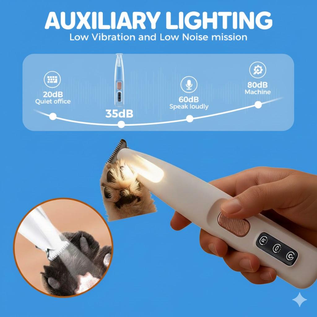 Dog sole trimmer with LED light pet fine electric trimmer set  suitable for sole ears buttocks face eyes