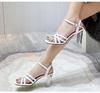 Heel Femmes Sexy Talons Clairs Sandales Pantoufles Dames Croix Sangle Boucle Chaussures