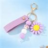 1Pcs Sunflower PU Leather Keychain Personalized Silicone Beads Bag Charm Unique Gift for Mother's Day