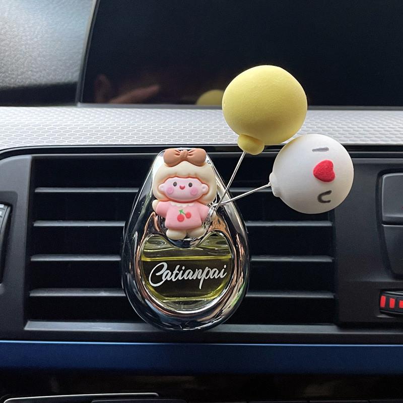 Glass Cartoon Girl Car Air Freshener Perfume Bottle Decorative Ornament Blue Dress Ocean Scent 2 Pack