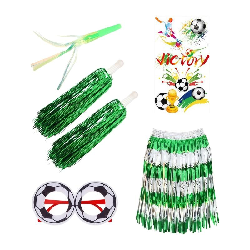 

2026 Year Soccer Event Set Fan Cheering Costume Props Football Glasses Stickers Patchwork Rain Silk Skirt 1