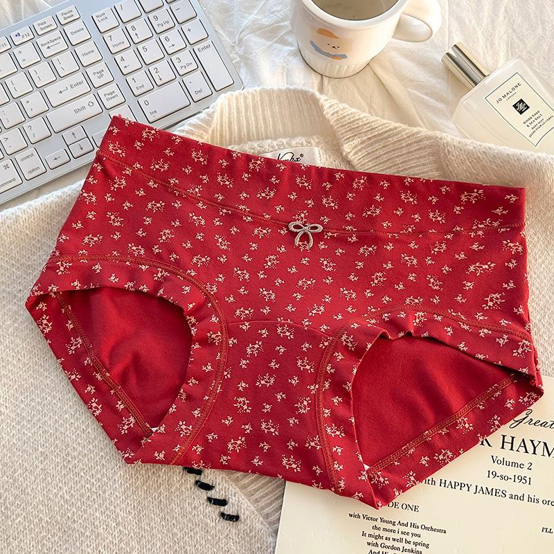 Female Spring and Autumn Vintage Red Pure Cotton 10A Antibacterial Extension Pure Cotton Briefs