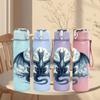 1PC Light Blue Dragon Graphic 750ml Color Plastic Sports Water Bottle Leakproof Flip Straw Lid Suitable for Sports Office Home Use