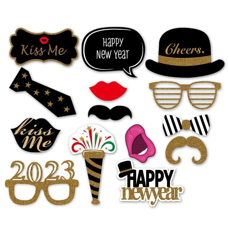 2023 Happy New Year Paper Photo Booth Props Frame Glasses Set Merry Christmas Decorations For Home Ornaments Xmas Party Supplies