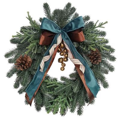 Christmas Decorations 18 Inch Norfolk Pine Wreath With Bells And Ribbon Artificial Pine Greenery Wreat For Home Table Wall