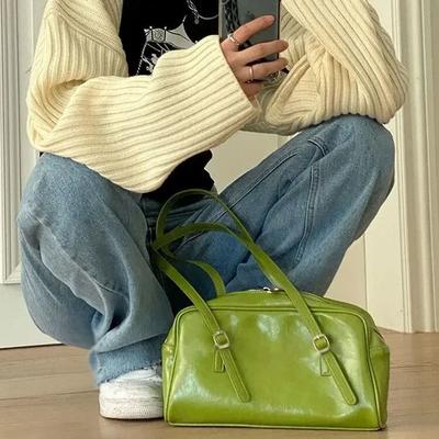 Fashi Damen Grüne Große Schultertaschen PU-Leder Damen Geldbörsen Handtaschen Große Kapazität Damen Täglich Kleine Lässige Tragetasche Bolso Mujer