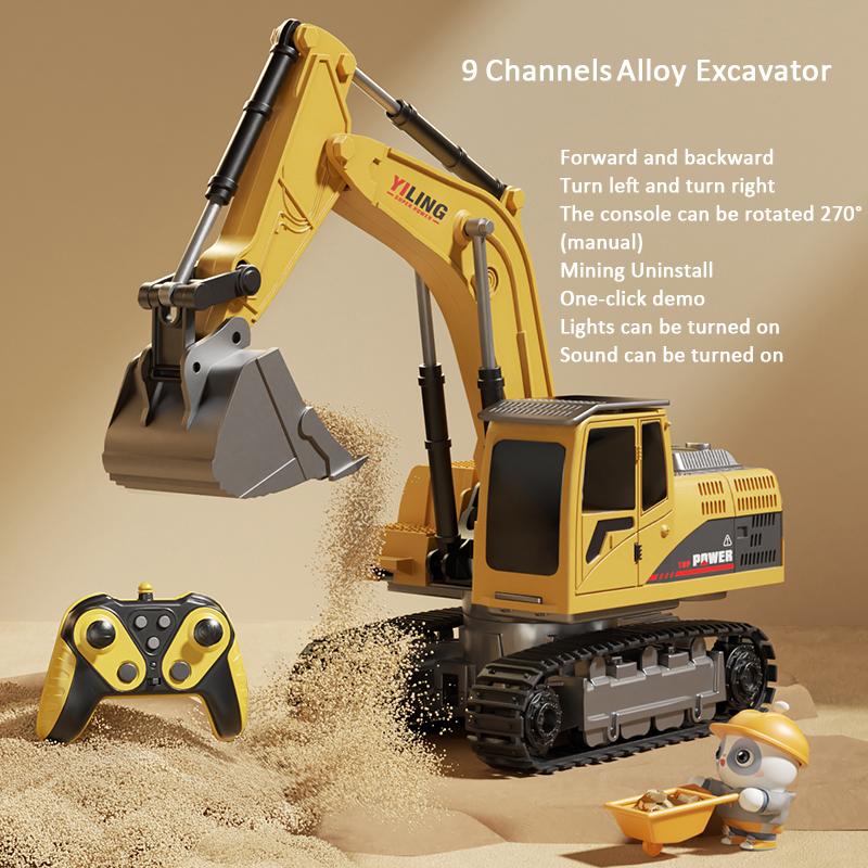 Non-Toxic Alloy Remote Control Excavator Toy Car With Lights Sound Effect Electric Excavator Automobile Engineering Vehicle Children Gifts