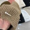 Fashion Pearl Decorative Wool Blended Wool Hat Women's Autumn and Winter Warm Simple Vertical Striped Knitted Cold Hat