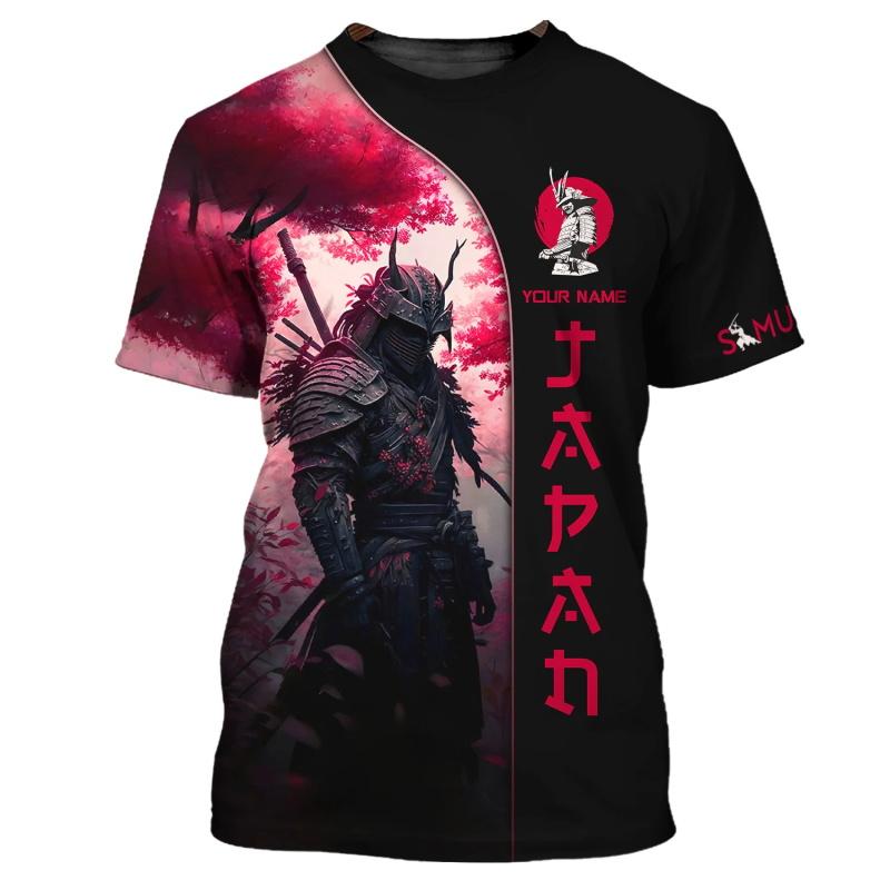 Custom Name Japan Samurai Graphic Tshirt For Men 3D Full Print Short Sleeve Samurai Tee Shirts Tops Gift For Samurai Lovers