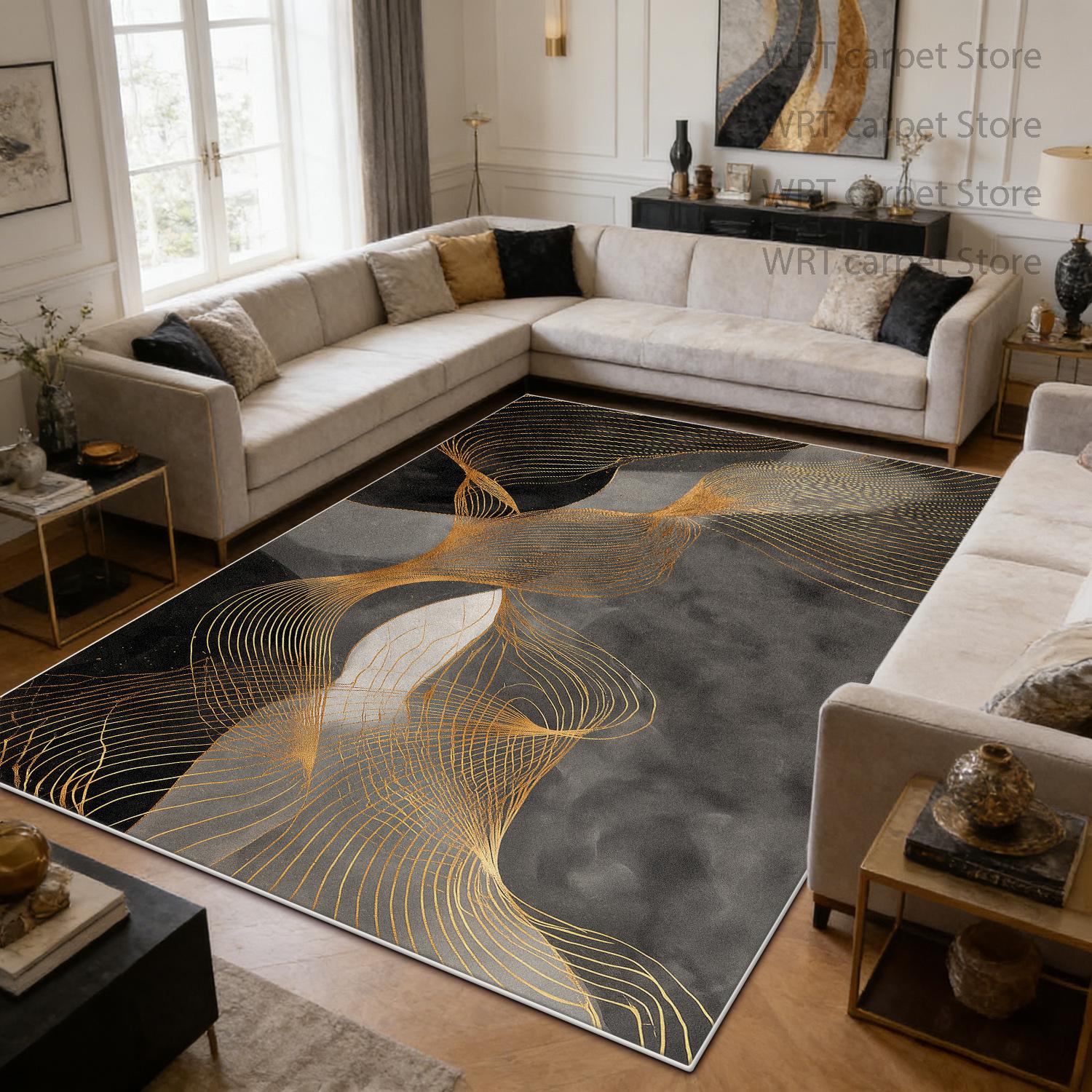 

Modern Luxury Golden Striped Living Room Rug Decoration Home Sofa Coffee Tables Fluffy Large Carpet Office Non-slip Foldable Mat 60x90cm