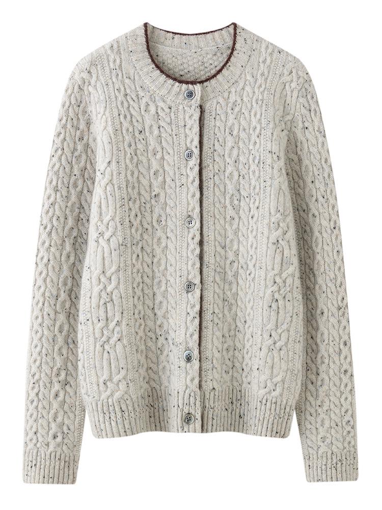 Women's Autumn/Winter Cashmere Knit Cardigan - Versatile Round Neck Elegant Cable Sweater Coat