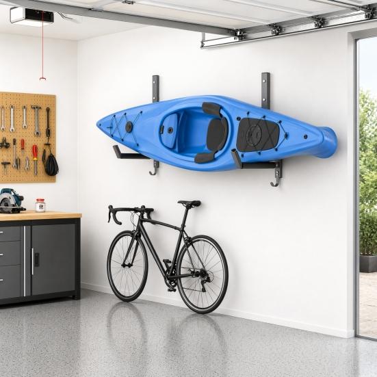 2PCS Kayak Rack, Wall Mount Space Saving Hanger, Heavy-Duty Carbon Steel Strong Holder, 200lbs Capacity Kayak Stand for