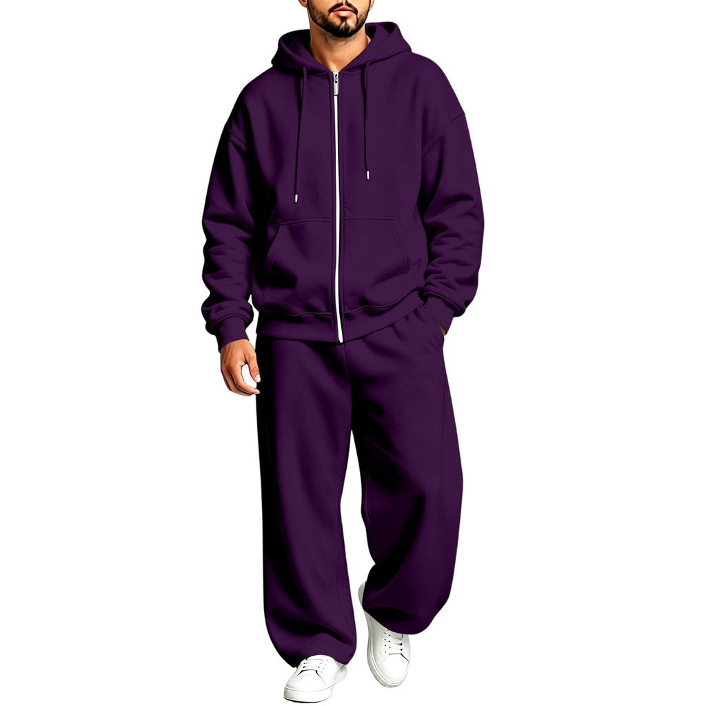 Lined Hooded Zip Up Two Piece Set for Casual Athletic Everyday Wear