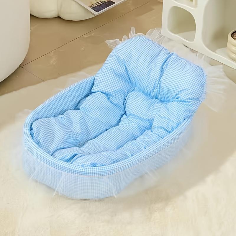Four-season cat sofa bed with ruffle design, soft and anti-hairball. Fits cats and small dogs, multiple colors available.
