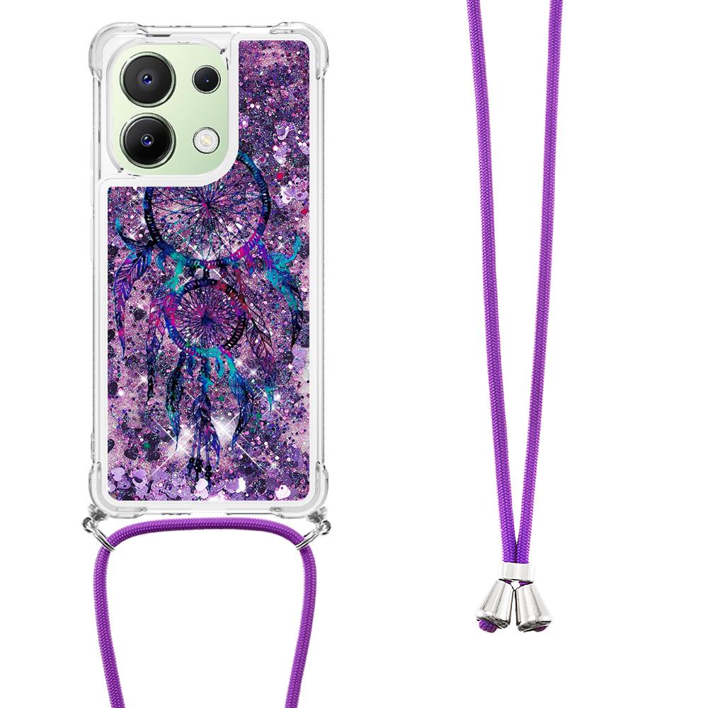 

For Xiaomi Redmi Note 13 4G TPU Case with Lanyard Quicksand Pattern Print Phone Cover Mirror/Tower