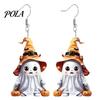 Anti-rust Metal Earrings 1 Pair Halloween Cute Ghost Earrings, Acrylic Dangle with Witch Secure Fit Hat Pumpkin Bat, Anti-Rust Hooks, Playful