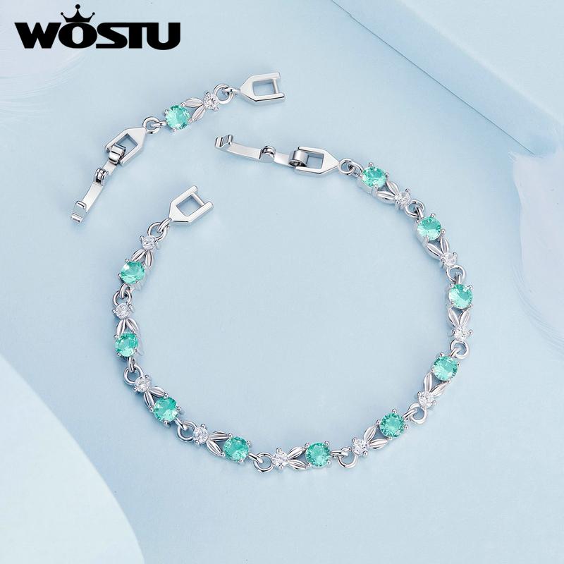 WOSTU Authentic Luxury Multi-color Zircon Bracelet Rose Gold Color Chain Link Bracelet for Women Birthday Crystal Jewelry