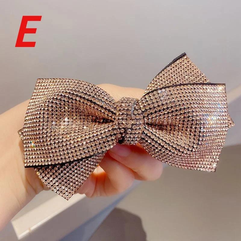 Shiny Rhinestone Double Layered Bow Hair Clip with Spring Clip for Women's Elegant Sexy Headwear Fashionable Girl Hair Accessory