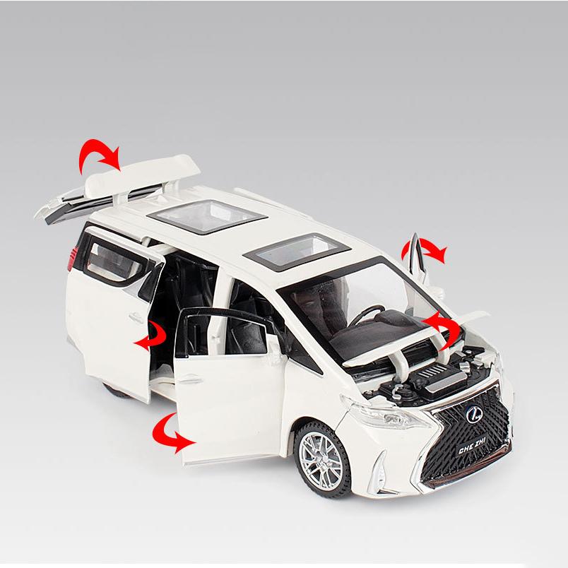 Model auta 1/32 Sběratelské autíčko Lexus LM300 ze slitiny slitiny se světlem a zvukem lze otevřít