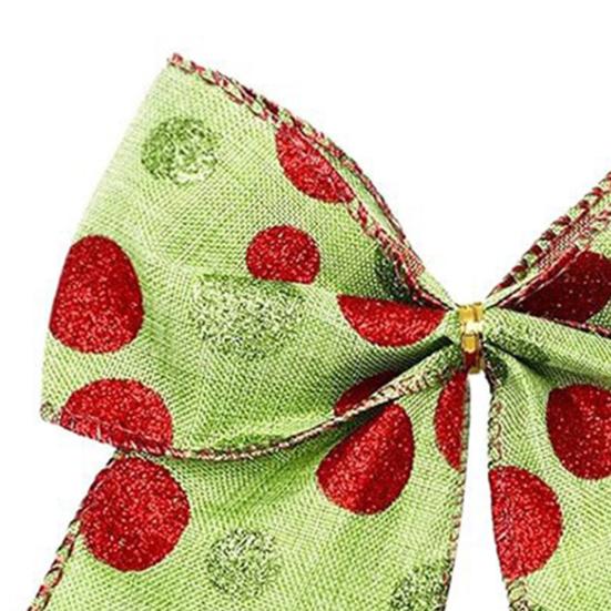 12 Pcs Red Green Dot Christmas Bow Rustic Burlap Bow with Green Furry Hair And Santa Hat for Xmas DIY Crafts Party Decoration
