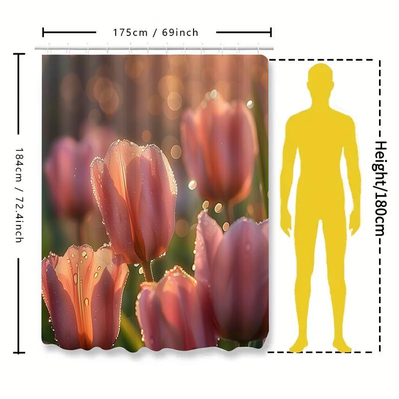 Elegant Tulip Shower Curtain with Dew Drops - Nature-Inspired Bathroom Decor for a Relaxing Ambiance Waterproof  Durable