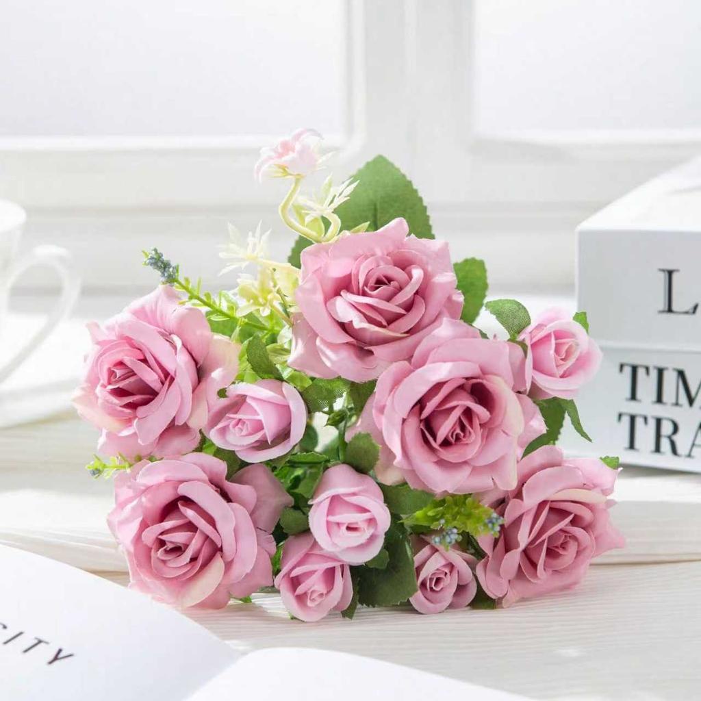 Artificial Flowers Silk Rose Wedding Bridal Fake Bouquet Valentine'Home Room Table Decor Outdoor Yard Garden DIY Photograph Prop