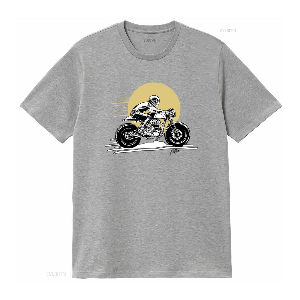 Stylish Mens Motorcycle Rider Print T Shirt In Black with Grey and Yellow Details Sizes S To 5XL Vintage Washed Versatile