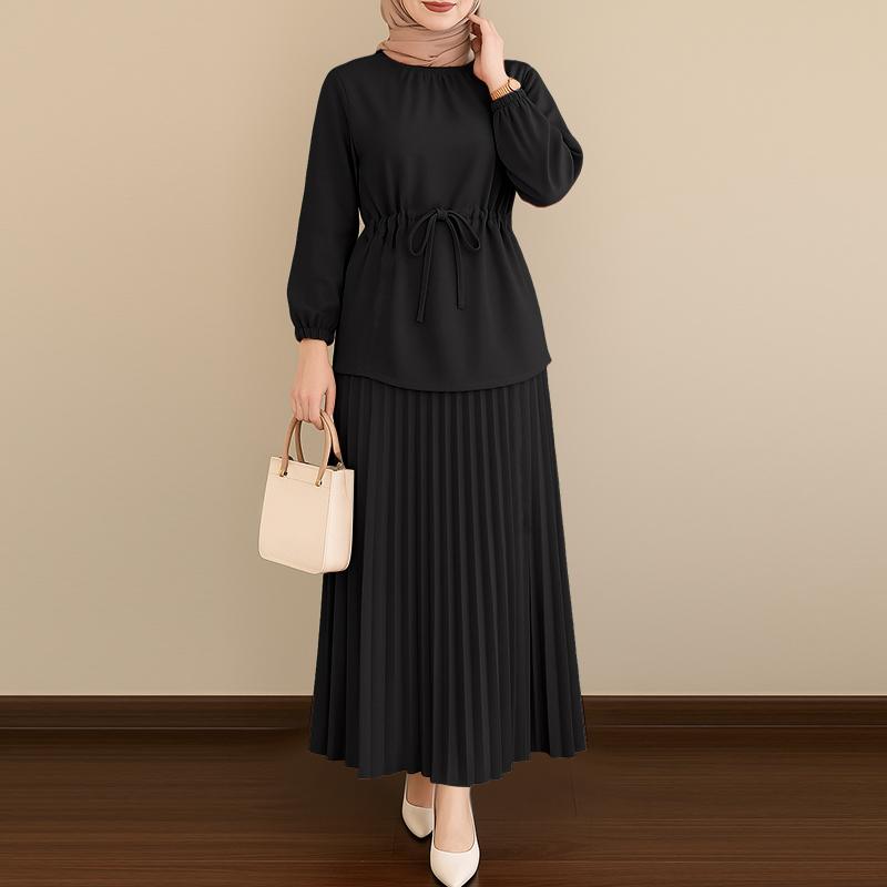 ZANZEA Women Long Sleeve Blouse and Long Skirts Muslim Two Piece Suit Sets