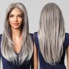 LOUIS FERRE Synthetic 13x6 Lace Wigs Long Straight Hair Gray Ombre Wigs Daily Use Party Wig for White Women Heat Resistant